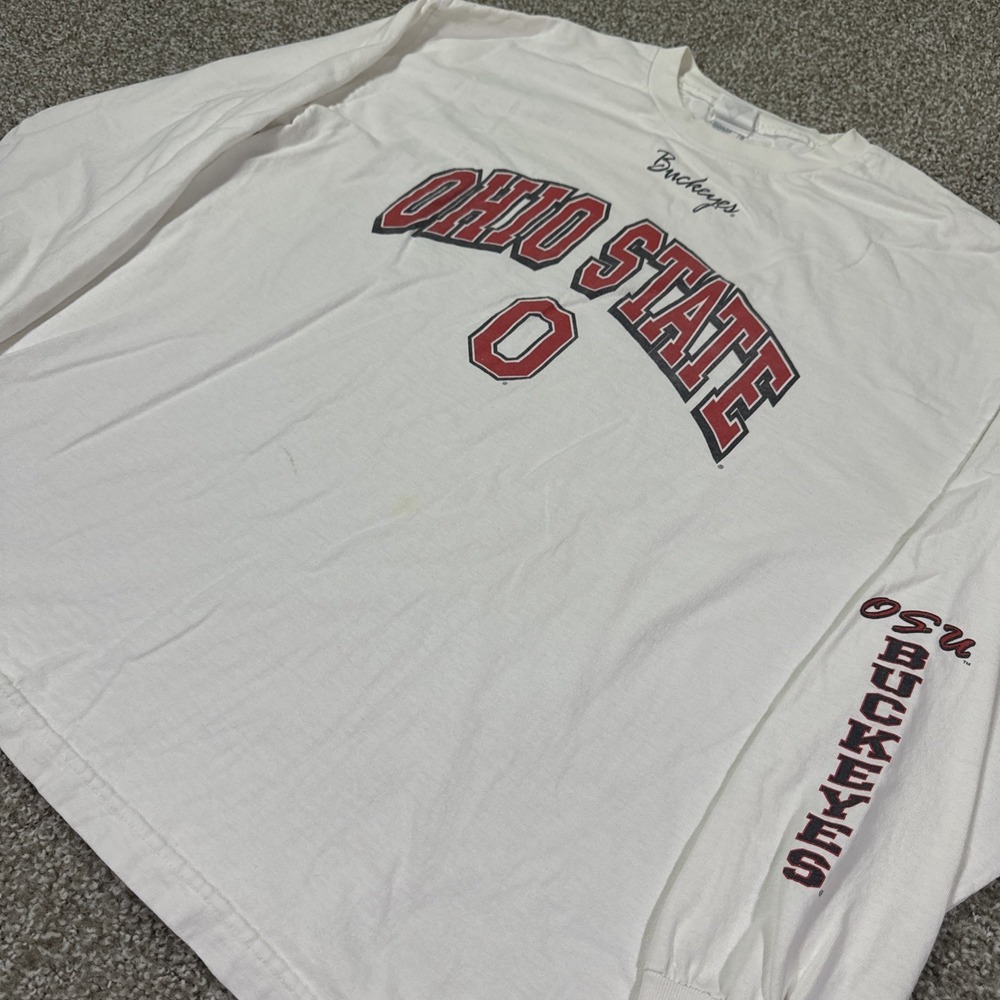 Vintage Osu Buckeyes Longsleeve Shirt White With Arm Hit XL